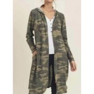 NEW FIRST LOVE camo knit hooded cardigan in army green SIZE 2X BRAND NEW